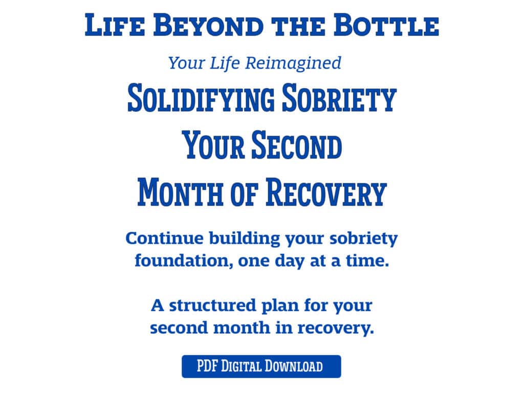 Life Beyond the Bottle Solidifying Sobriety workbook cover page. Blue text on a white background.